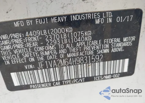 2017 Subaru Wrx Sti из США, поврежденный, VIN JF1VA2M64H9831592